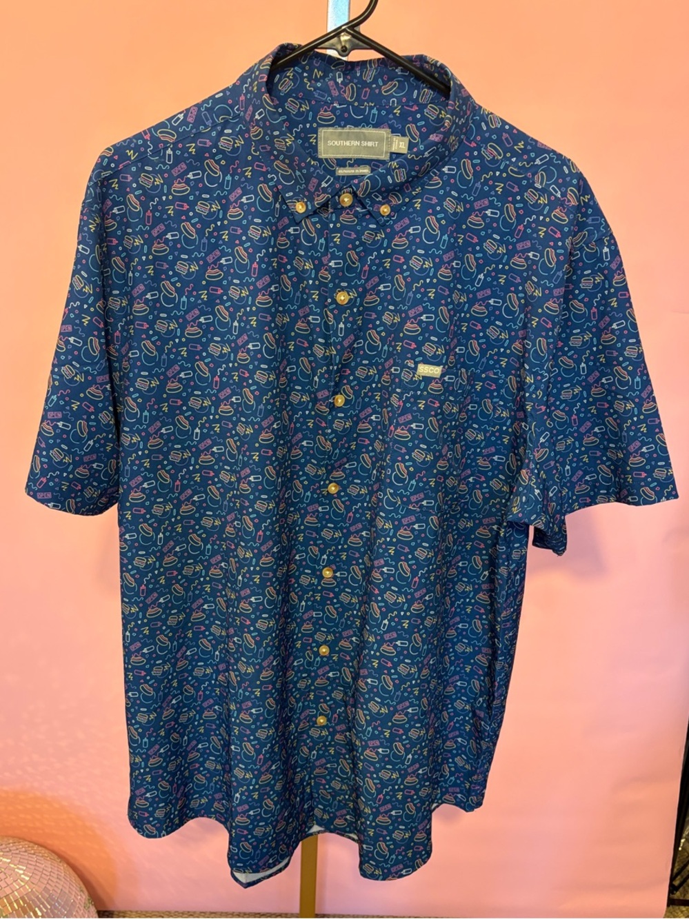 The Southern Shirt Company Blue Hamburger Print Short Sleeve Button-Down Shirt